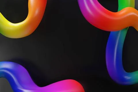 3d rainbow four abstract lines on black background Stock Illustration