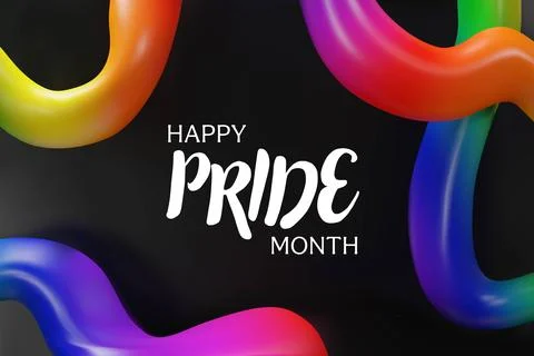 3d rainbow four lines black background Pride month Stock Illustration