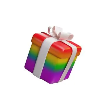 A 3d rainbow gift box with a white bow Stock Illustration