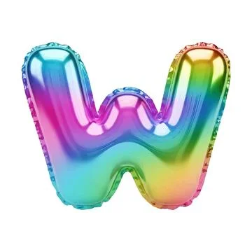 3D Rainbow Gradient Balloon Alphabet Letter W Celebration Stock Illustration