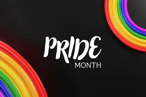 3d rainbow lines on black background Pride month. Stock Illustration