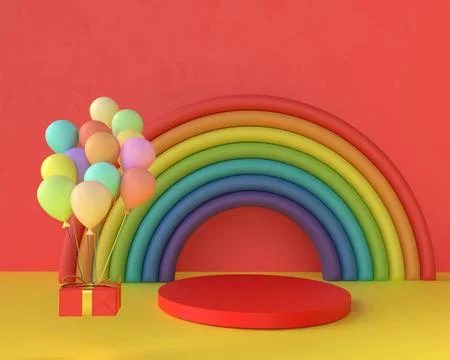 3D Rainbow Party Stage. Stock Illustration