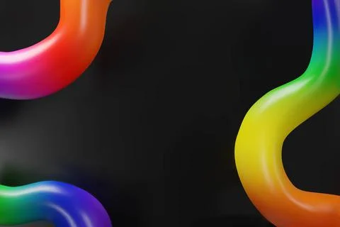 3d rainbow three abstract lines black background. Stock Illustration