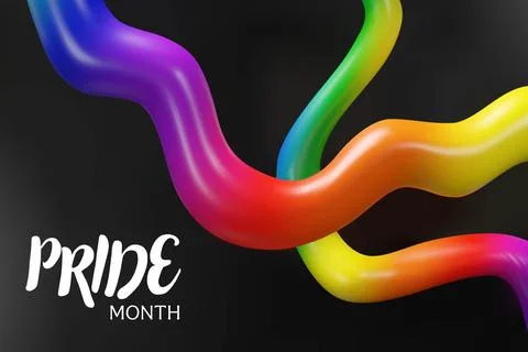 3d rainbow two lines black background Pride month Stock Illustration