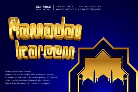 3D Ramadan Kareem Editable Text Effect Islamic Gold Vector EPS Stock Illustration