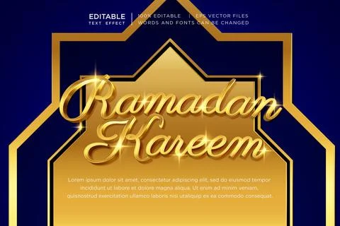 3D Ramadan Kareem Editable Text Effect Islamic Luxury Gold Vector EPS Stock Illustration
