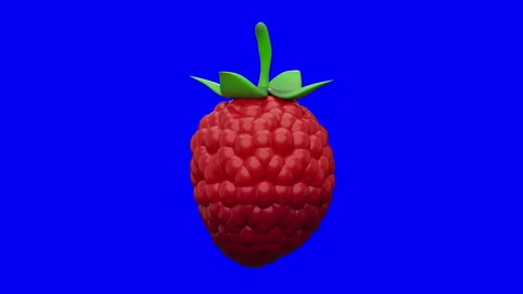 3D Raspberry Fruit Spinning Animation on Blue Screen Background, High Detail Red Stock Footage 344545687