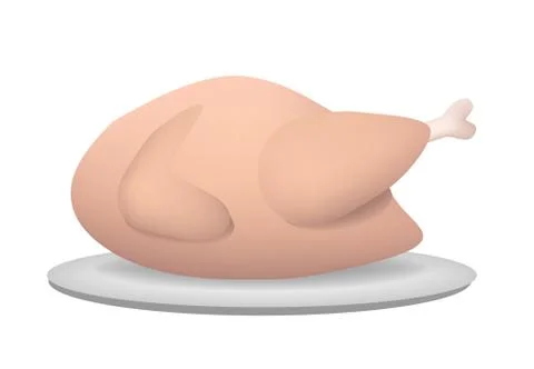 3D Raw whole chicken side view on plate, vector Stock Illustration