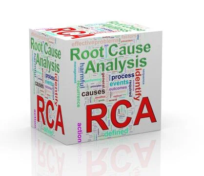 3d rca root cause analysis wordcloud cube Stock Illustration