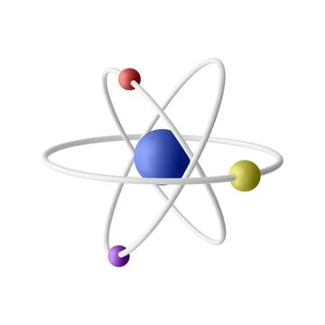 3d realistic atom with orbital electrons isolated on white background. Nuclea イラスト素材