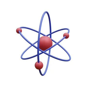 3d realistic atom with orbital electrons isolated on white background. Nuclea Illustrazione stock