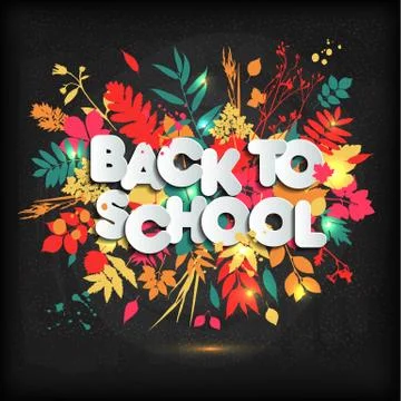 3D Realistic Back to School Title Poster Design in a Blackboard with autumn l Stock Illustration
