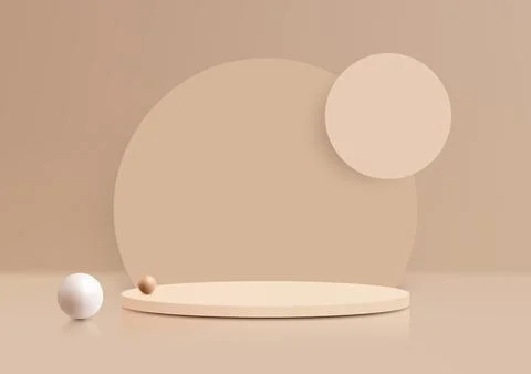 3D realistic beige podium platform stand with circles backdrop Stock Illustration