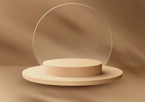 3D realistic beige podium platform stand with circle transparent glass on b.. Stock Illustration