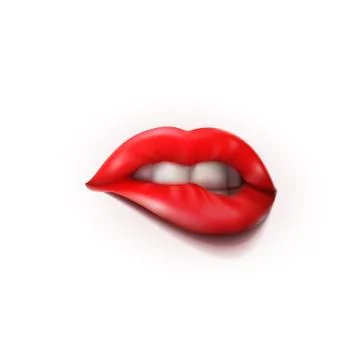 3D Realistic Bite Sexy Lips With Shadow Stock Illustration