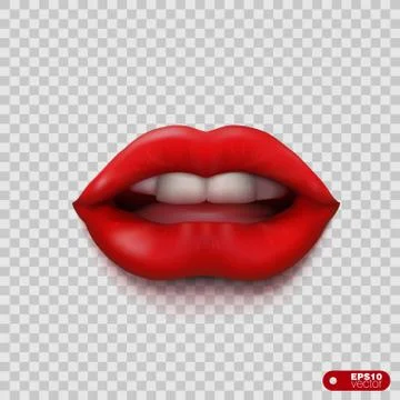 3D Realistic Bite Sexy Lips With Shadow Ilustração Stock