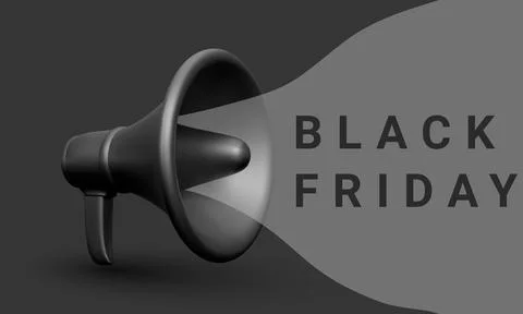 3d realistic black plastic megaphone marketing concept. Black friday. Vector イラスト素材