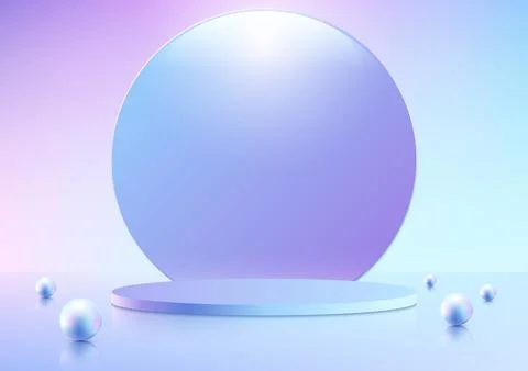 3D realistic blue and pink gradient empty podium platform product display d.. Stock Illustration