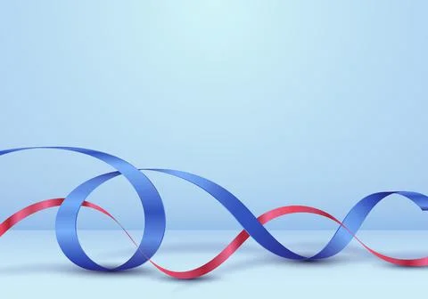 3D realistic blue and red ribbon curly on blue room background Independence d Stock Illustration