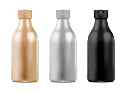 3d realistic bottle set for shampoo, gel. Cosmetic mockup set black and white Stock Illustration