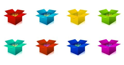 3D Realistic Boxes With Glowing Glittering Particles Inside It Stock Illustration