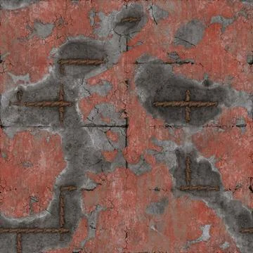 3D Realistic broken red paint concrete wall rendered texture seamless backgro Stock Illustration