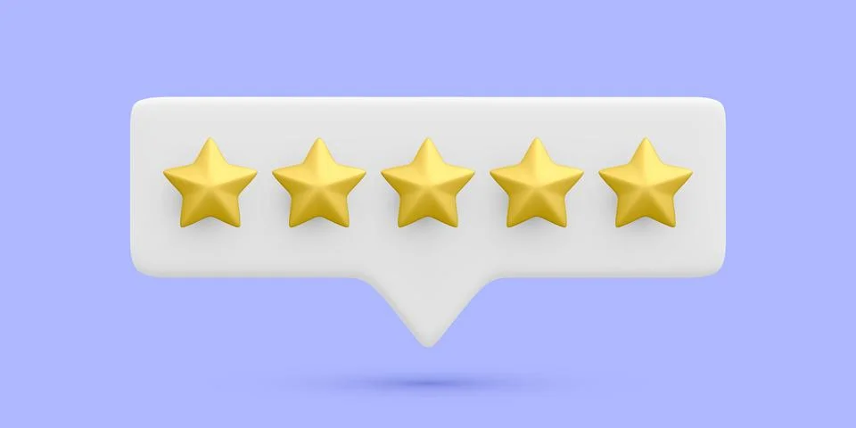 3d realistic bubble rating five stars for excellent services. Rating from cus Stock-Illustration