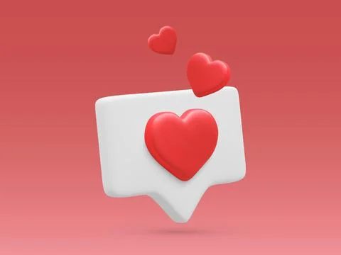 3d realistic bubble with red hearts isolated on red background. Vector illust Stock-Illustration