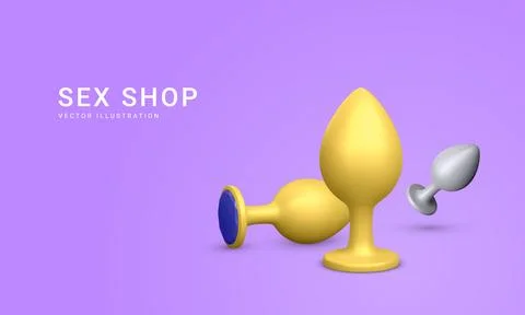 3d realistic butt plug isolated on light background. Banner for sex shop. Vec Illustrazione stock