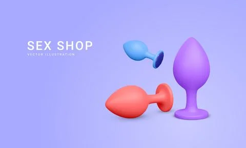 3d realistic butt plug isolated on blue background. Banner for sex shop. Vect Stock-Illustration