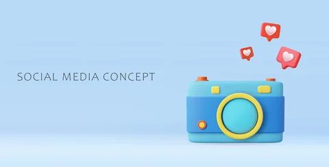 3d realistic camera and social icons Stock Illustration