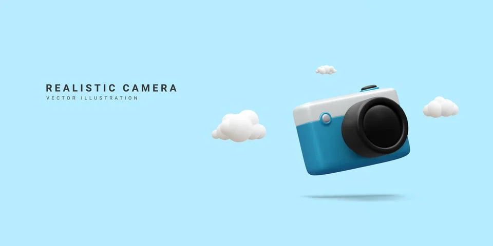 3d realistic camera isolated on blue background.Time to travel concept in min Stock-Illustration