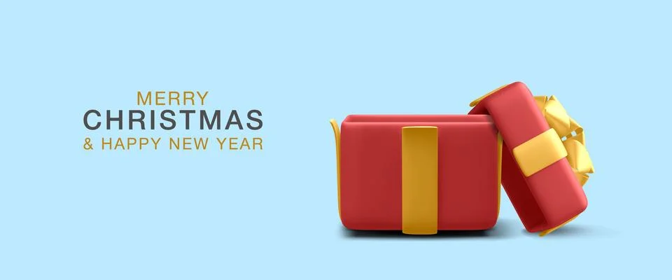 3d realistic christmas empty open gift box template in cartoon style on blue イラスト素材