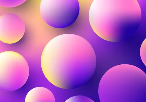 3D realistic circles shapes pattern vibrant color background. Fluid sphere co Illustrazione stock