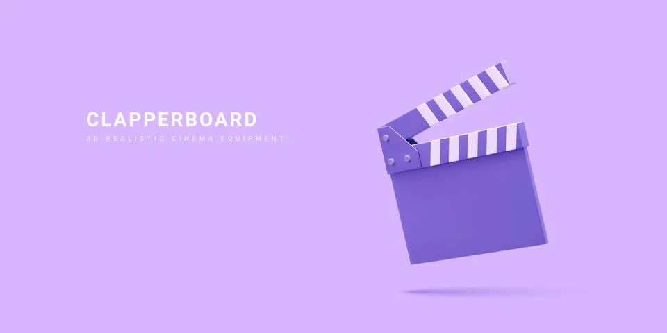 3d realistic clapperboard isolated on light background. Vector illustration. Illustrazione stock