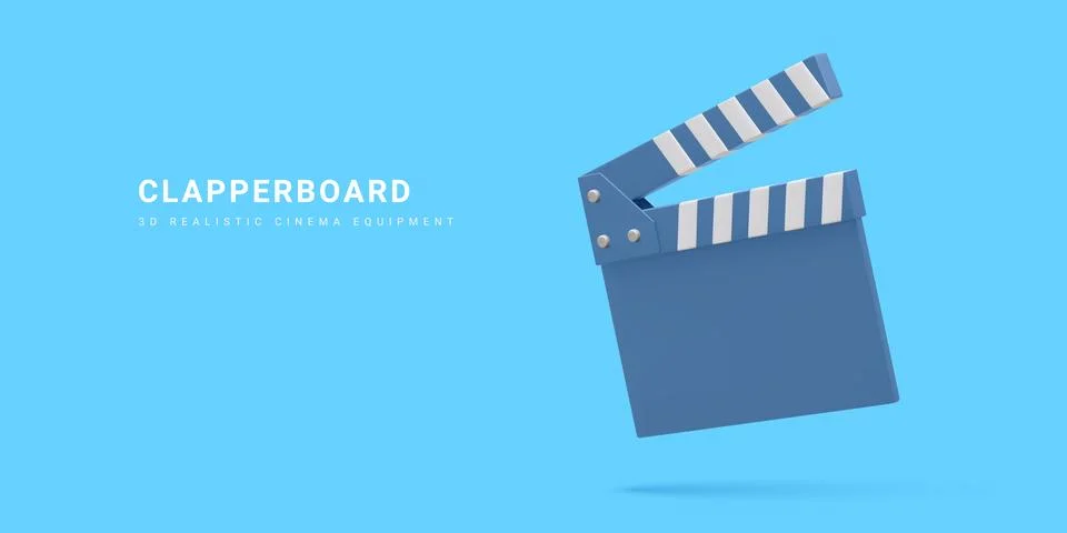3d realistic clapperboard isolated on light background. Vector illustration. Illustrazione stock