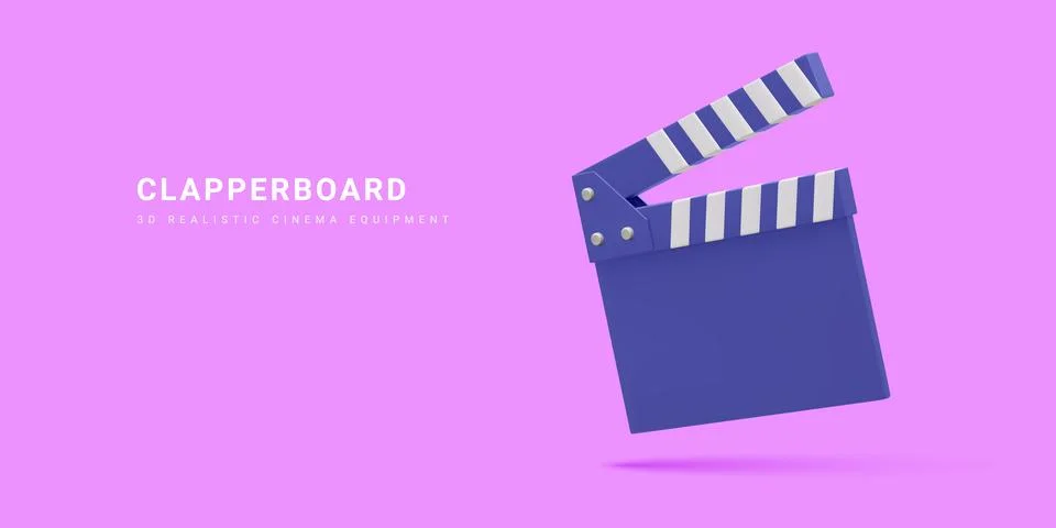 3d realistic clapperboard isolated on light background. Vector illustration. Stock Illustration