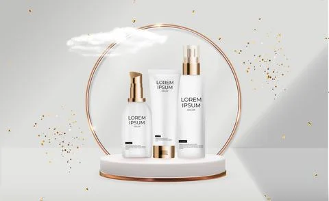 3D Realistic Cream Bottle set. Design Template of Fashion Cosmetics Product f Stock Illustration