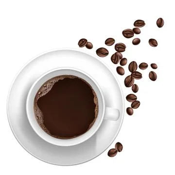 3d realistic cup of coffee, beans Stock-Illustration