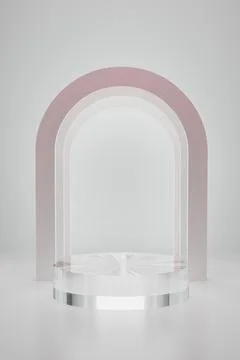 3D realistic cylindrical podium background of transparent glass, mockup, 3d r Stock Illustration