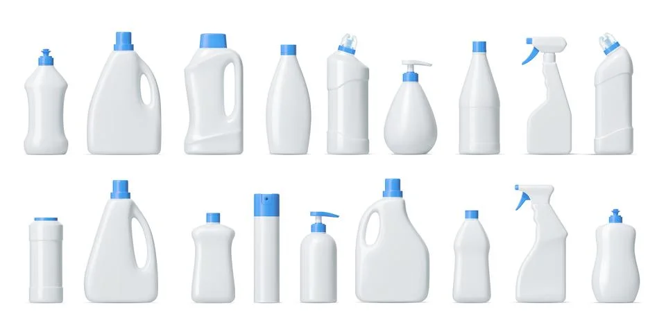 3d realistic detergent, laundry or cleaner bottles Иллюстрация