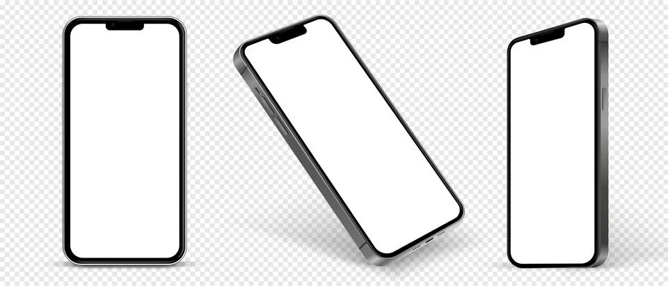 3D realistic different angles smartphone mockup with blank editable screen. Stock Illustration