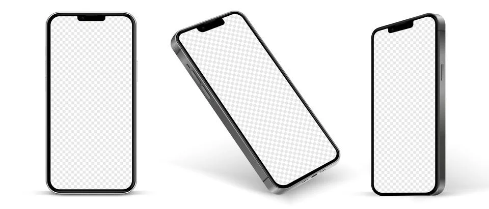3D realistic different angles smartphone mockup with blank editable screen. Stock Illustration