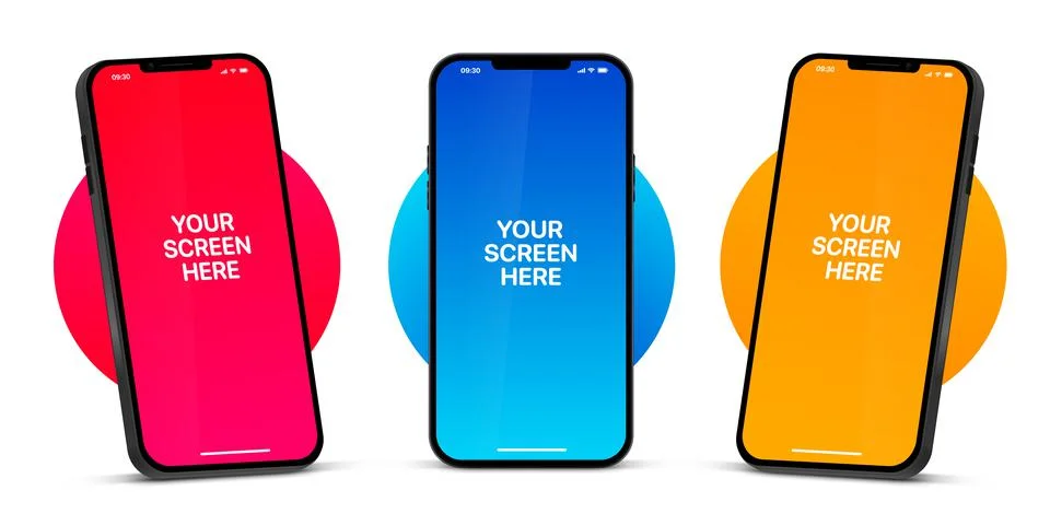3D realistic different angles smartphone mockup with blank editable screen. Stock Illustration