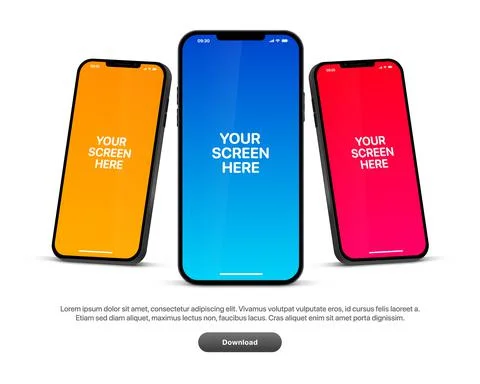 3D realistic different angles smartphone mockup with blank editable screen. Stock Illustration