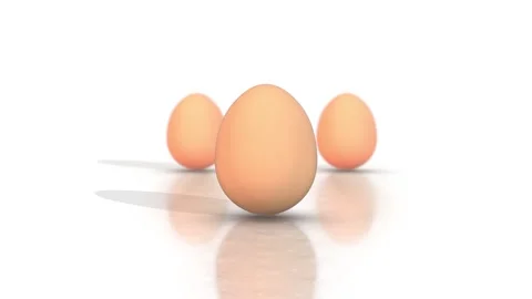 3D Realistic Eggs on a White Reflective Floor. Three Eggs Zooming Animation. 4K Stock Footage 287616642