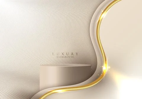 3D realistic elegant template design brown cylinder podium in golden wave Stock Illustration