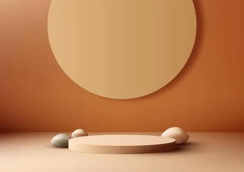 3D realistic empty beige podium platform stand and brown circle backdrop de.. Stock Illustration