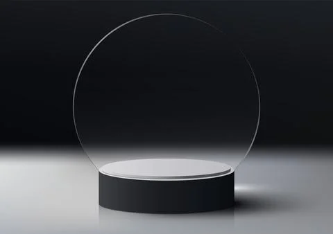 3D realistic empty black and white podium platform with circle transparent .. Stock Illustration