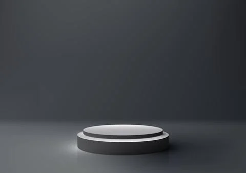 3D realistic empty black and gray podium stand on studio room gray backgrou.. Stock Illustration